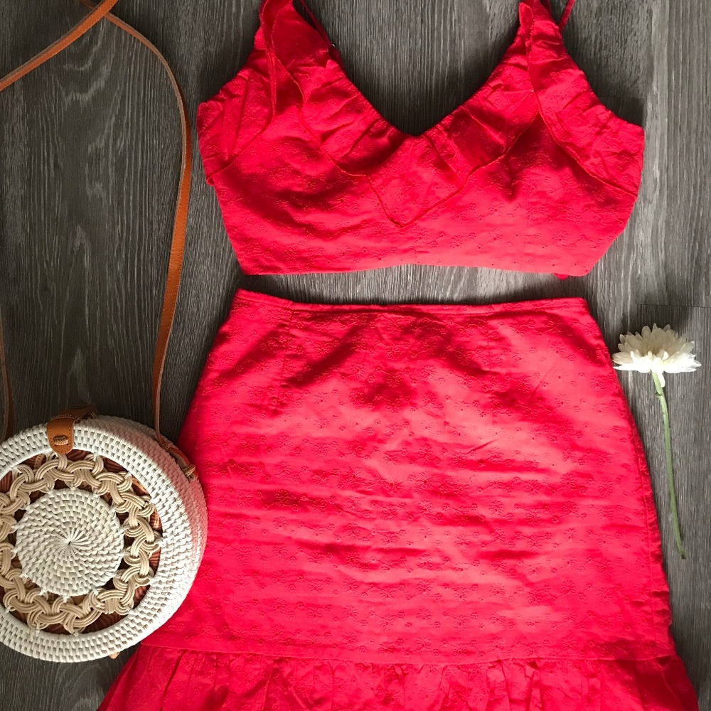 Red crop two piece